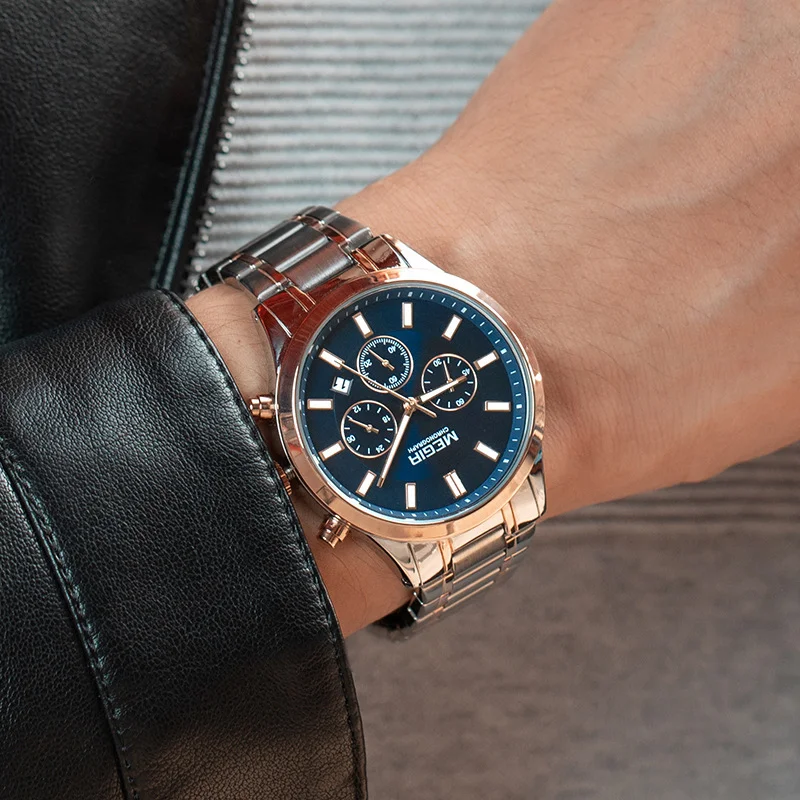 Relógio masculino de aço inoxidável com cronógrafo, à prova d'água, luminoso e quartzo. Precisão e estilo para o homem moderno. — foto 7