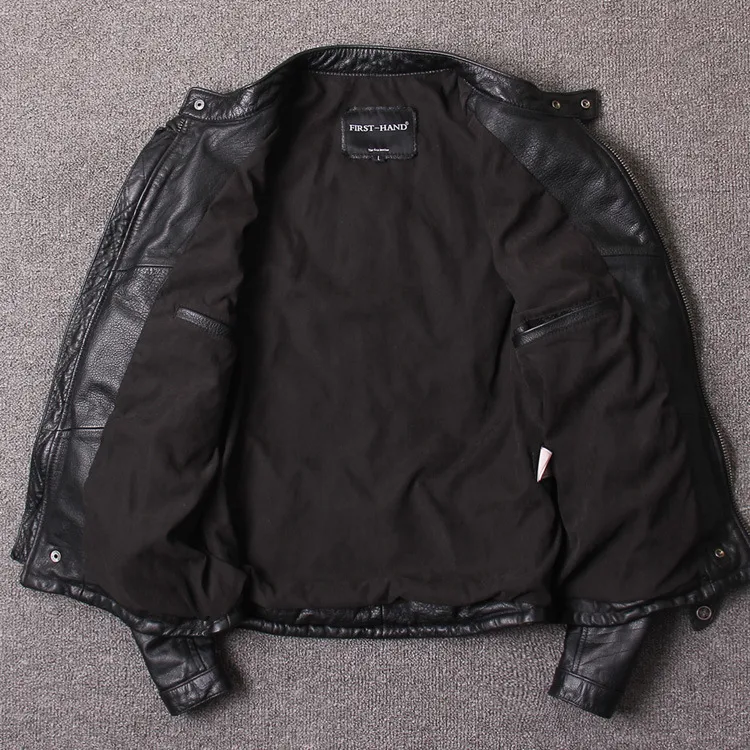 Men's short stand-up collar slim fit trendy leather jacket. Stylish design and perfect fit for a modern and fashionable — photo 19