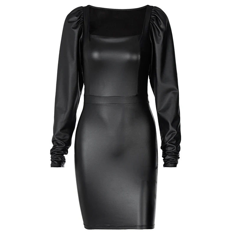 Title 4, Square collar temperament slim fit hip dress, d...