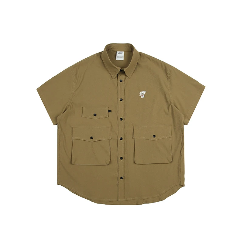 Men & Women's Trendy Retro Solid Color Design Casual Lapel Short Sleeve Shirts Perfect for Everyday Wear & Stylish Looks — photo 4