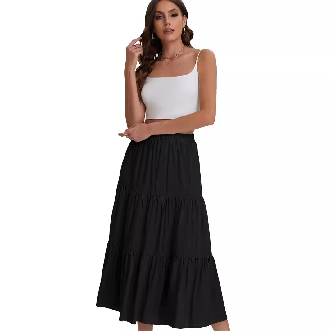 Saia longa feminina com cintura alta elástica, corte em A e cordão, para um ajuste confortável e elegante, perfeita para diversas ocasiões. — foto 4
