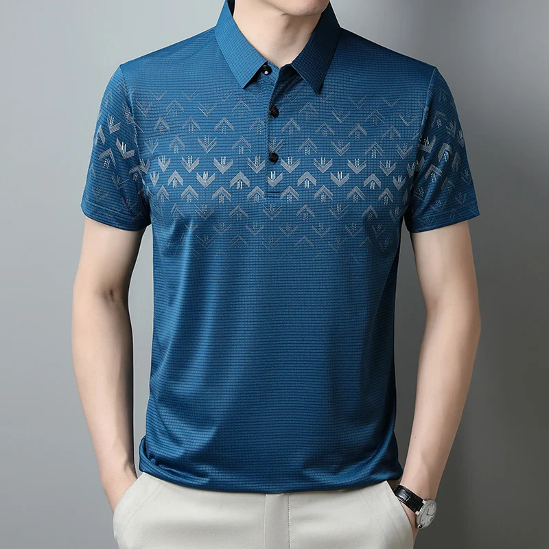 New Ice Silk Short Sleeve Middle-aged Men's Polo Shirt Business Casual Printing Lapel Quick-drying Top. Perfect for warm — photo 22