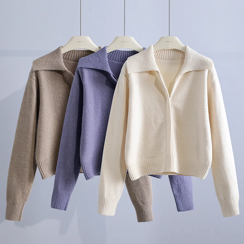 Title 7, Womens Fashion Loose Retro Lapel Zipper Sweate...