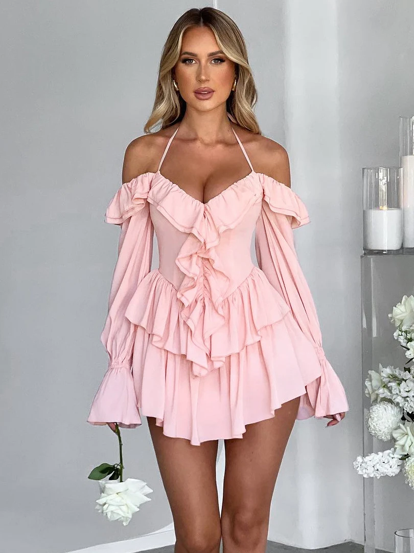 Title 2, Womens Ruffled Long-sleeved One-piece Shorts