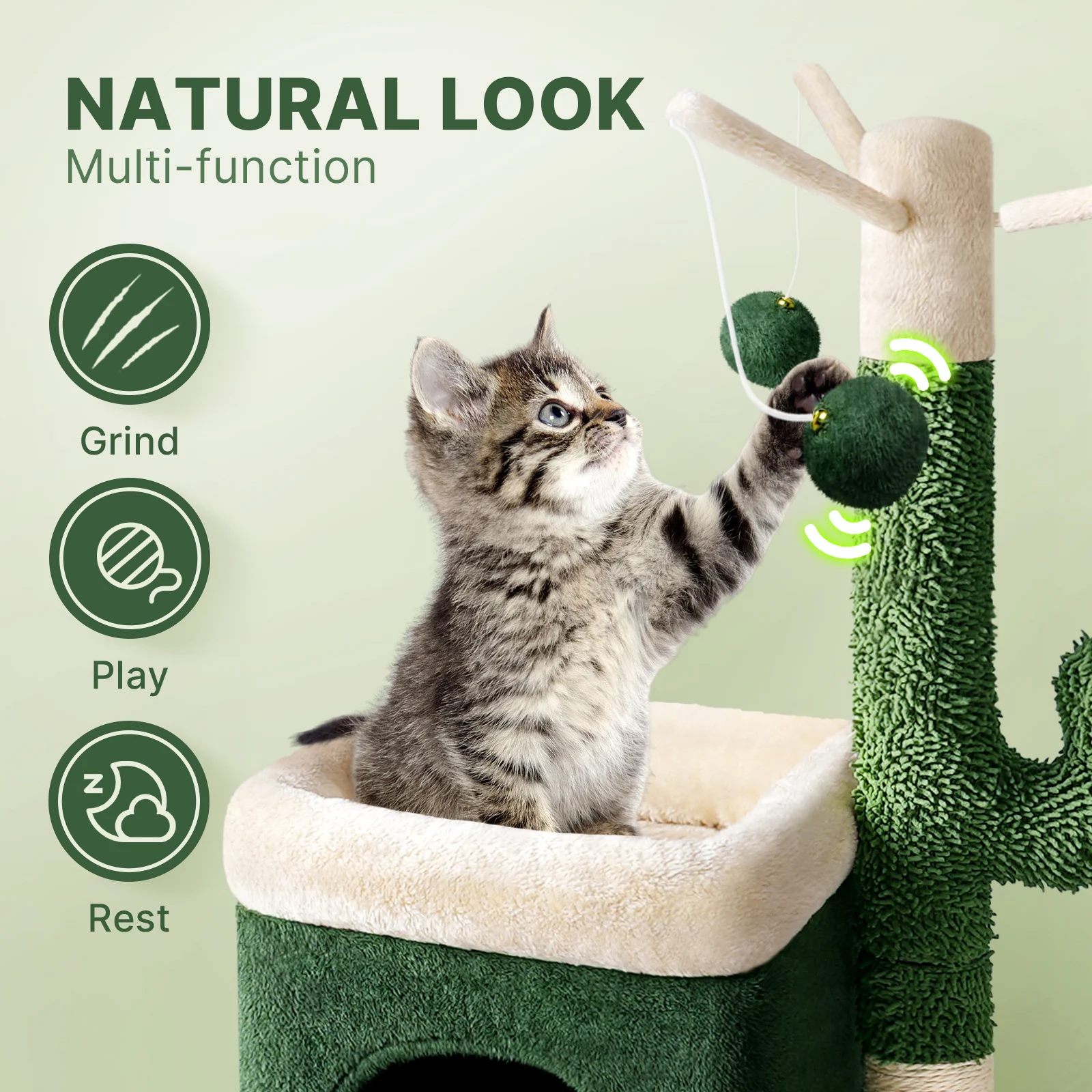 Brinquedo de escalada para gatos em formato de cacto com coluna de sisal, arranhador e estrutura de escalada ideal para diversão e cuidados com as unhas. — foto 14