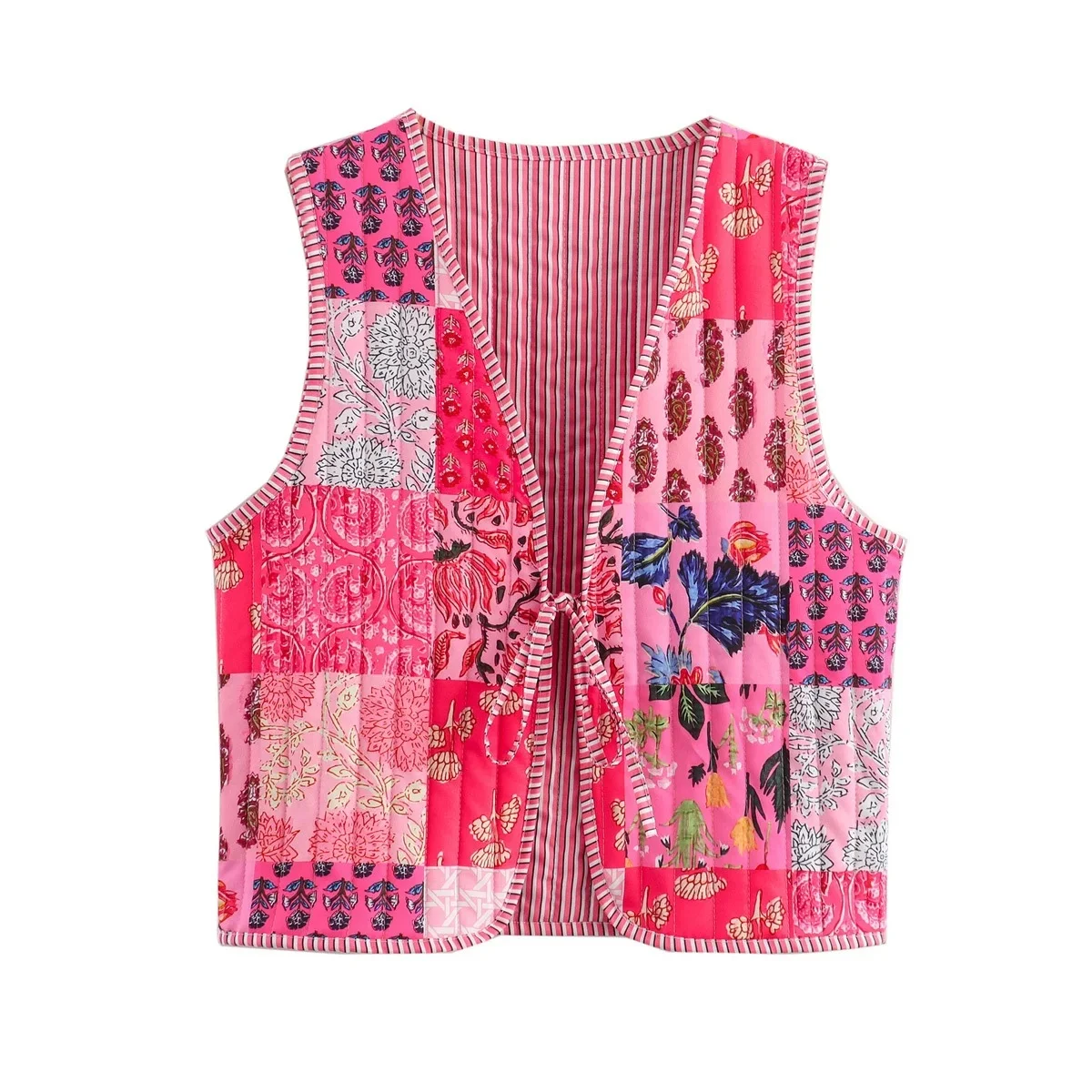 Title 15, Womens printed lace-up cotton vest, a versatil...