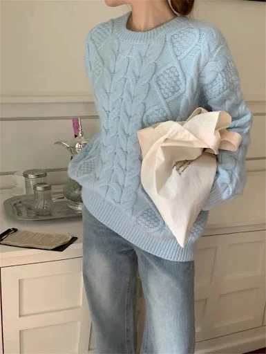 Title 3, Retro-Twist-Pullover für Damen, weich, klebrig,...