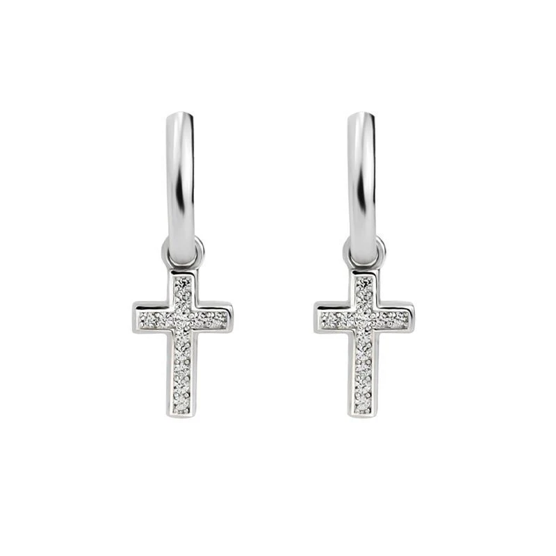 Brinco Cruz Prata Esterlina Hip Hop Zircônia – Elegância Unissex para um Visual Urbano e Sofisticado — foto 4