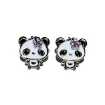 Brincos de botão de panda menor com laço de flor para moda feminina, charmosos e delicados. Adicione um toque especial ao seu visual. — foto 4