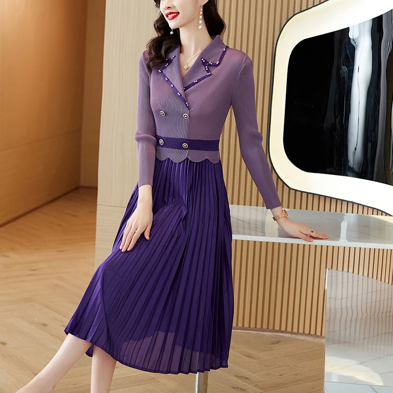 Suit Collar Double Breasted Waist Slimming Plus Size Stitching Fashion Dress — photo 5