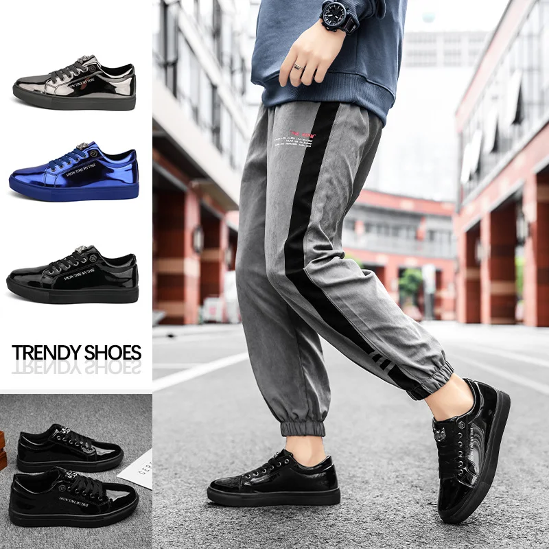 Scarpe da uomo primavera, nuova moda coreana, sneakers casual basse, alla moda, suola piatta, taglia grande, lucide, eleganti. — foto 7