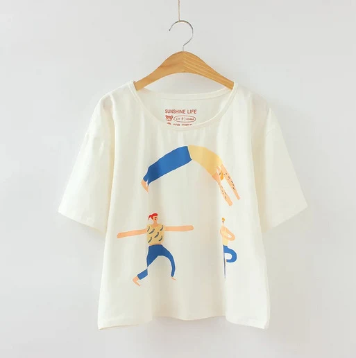 T-shirt a maniche corte con cartone animato a vento villain giapponese, vestibilità ampia, perfetto per un look casual e comodo, stile college. — foto 2