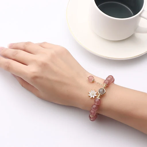 Title 2, Pulseira de cristal natural mori de morango jap...