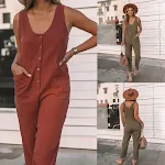 Beauty Clothing Solid Color Buttons Casual Jumpsuit Comfortable and Stylish Perfect for Everyday Wear Easy to Dress Up o — photo 7
