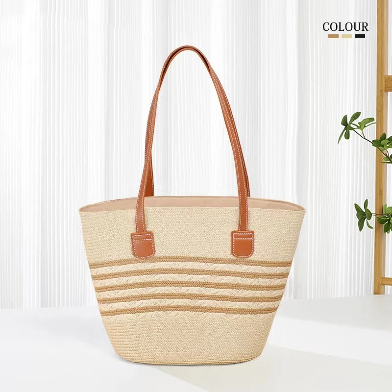 South Korea Vacation Style Raffia Woven Bag Large Capacity Tote, perfect for beach trips, shopping, and everyday use. — photo 4