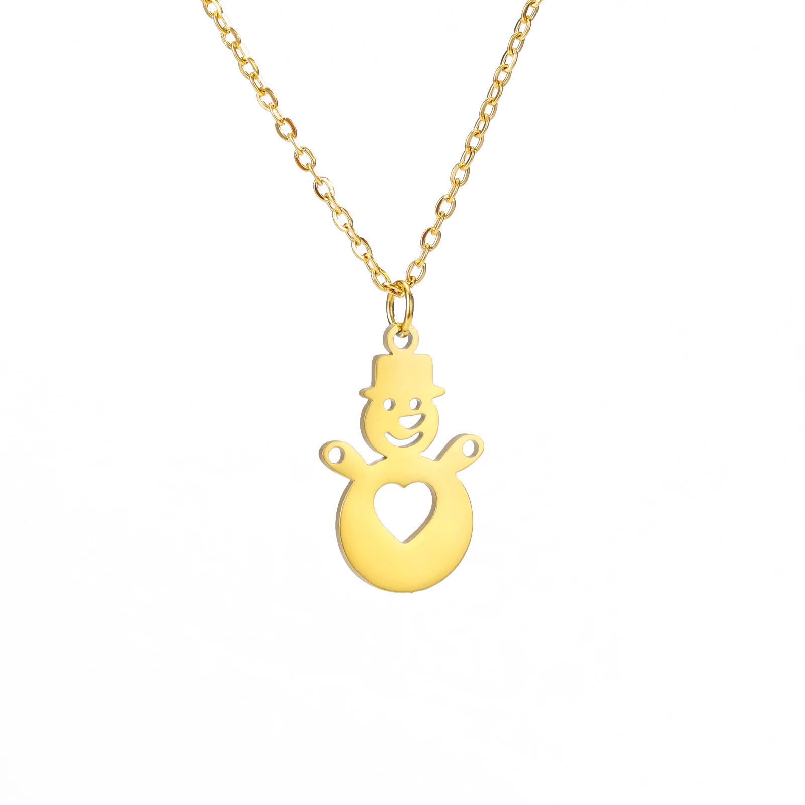 Colar Pingente de Boneco de Neve de Coração Encantador Feminino Aço Inoxidável Moda. Presente perfeito para ela, acessório elegante e romântico. — foto 3