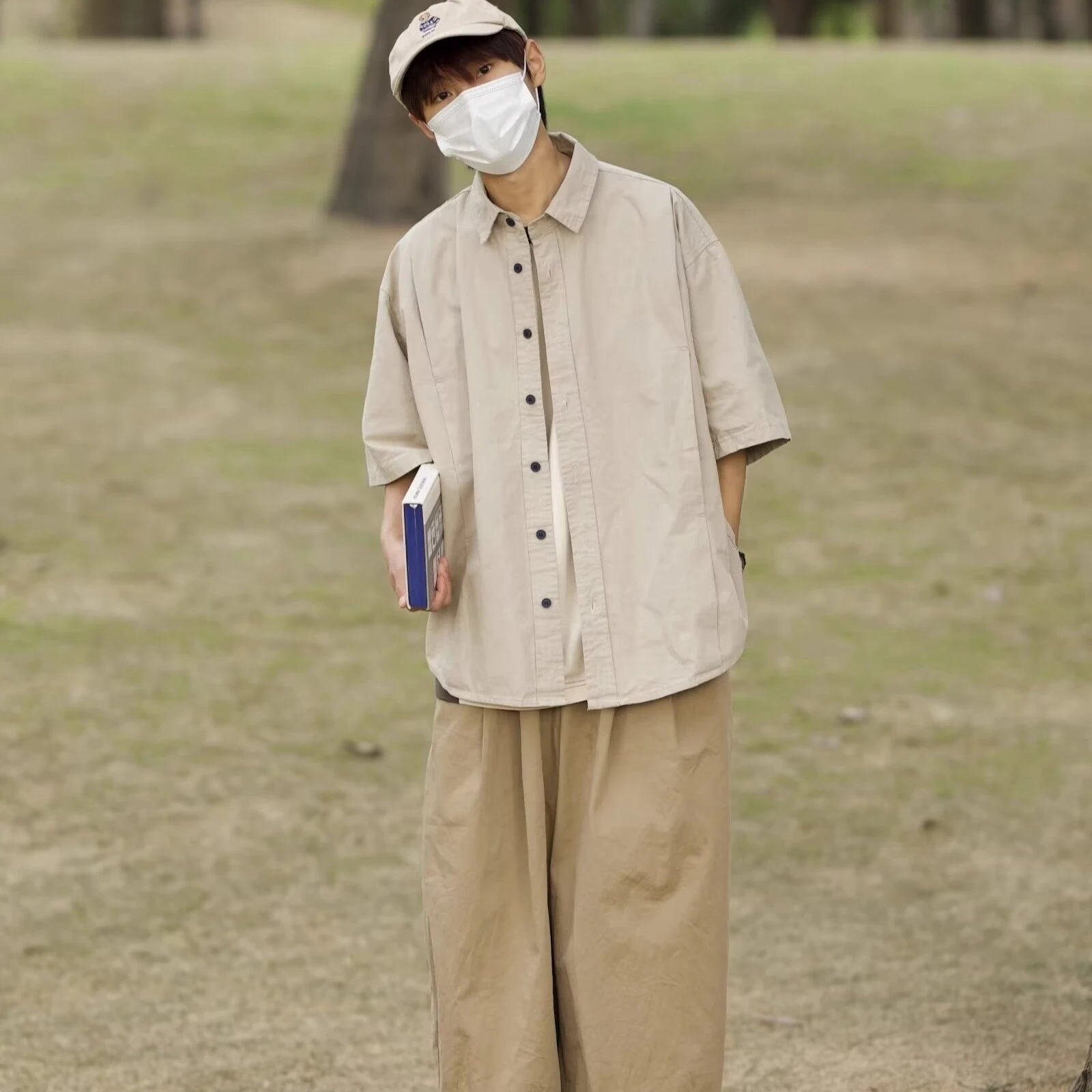 Title 14, Camisa de trabalho retrô japonesa de manga curt...
