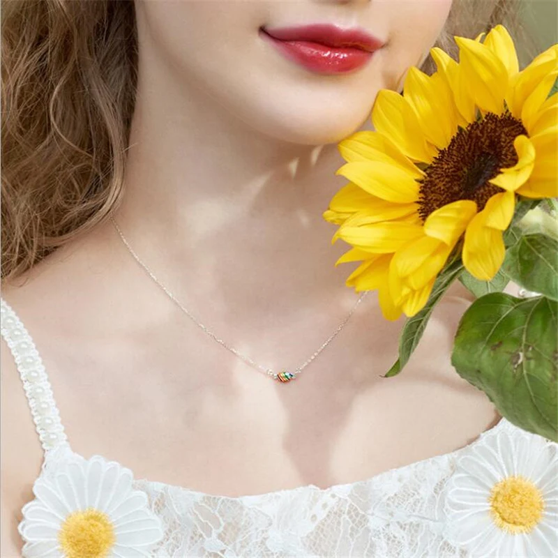 Colar coreano fashion com pingente de gota de óleo de arco-íris doce e fofo, corrente de clavícula para um toque encantador. — foto 11