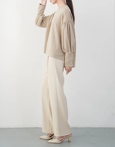Title 12, Maglione da donna con maniche a lanterna e fibb...