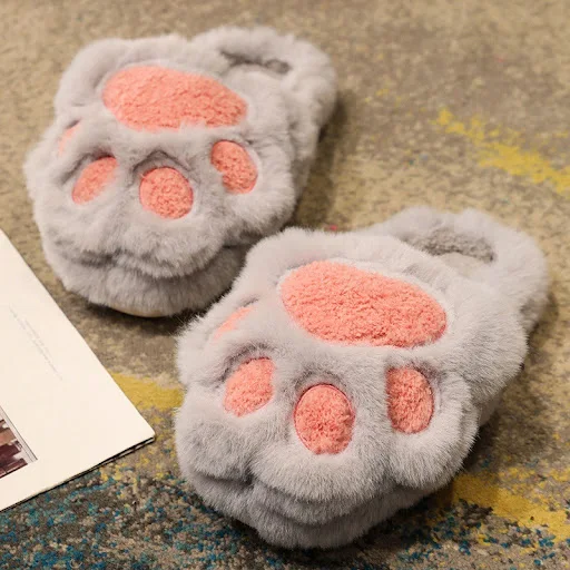 Title 7, Cute Cat Claw Cotton Slippers for Women, Plush ...