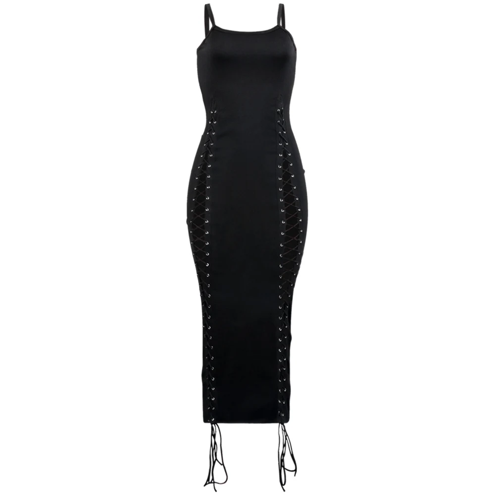 Sling-jurk voor dames met kleine V-hals en veters, slim-fit — foto 2