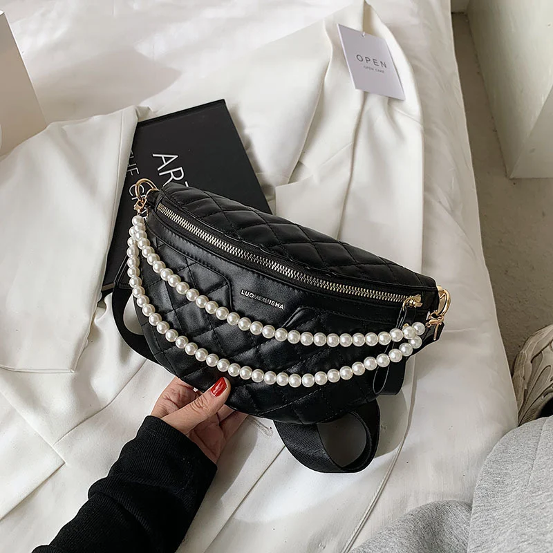 Korean Ladies Diagonal Leather Pearl Fashion One-shoulder Belt Bag, a stylish and versatile accessory, perfect for every — photo 6