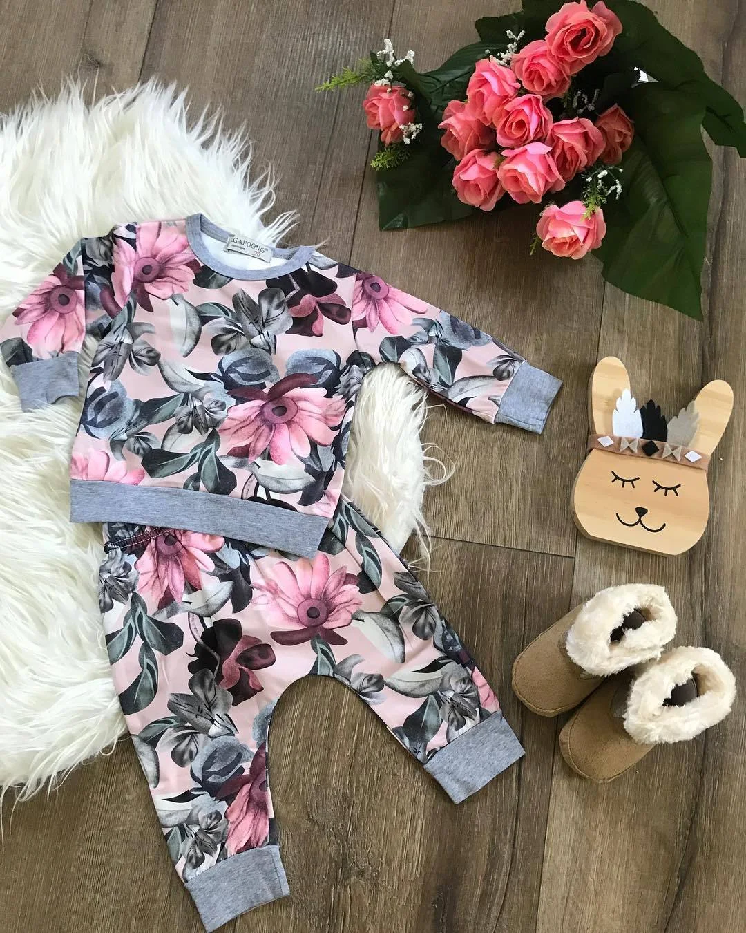 Conjuntos de Roupas para Bebê Menina Estilo Outono Roupas para Recém-Nascidos Terno com Estampa Floral Casual Conjuntos de Roupas para Bebê Menina. — foto 3