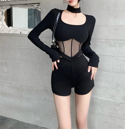 Title 8, Malha Slim Fit Sexy Hot Girl Fishbone Bottoming...