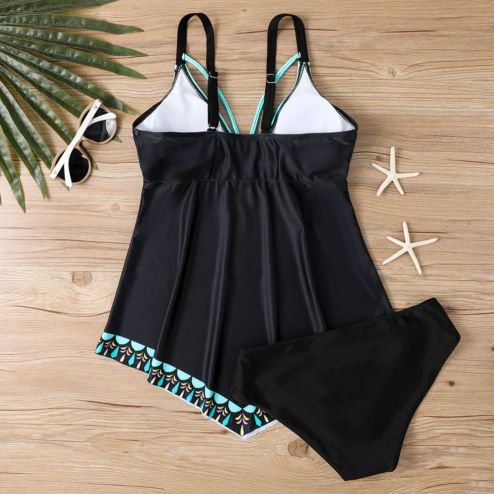 Title 9, Womens leopard print split skirt bikini swimsu...