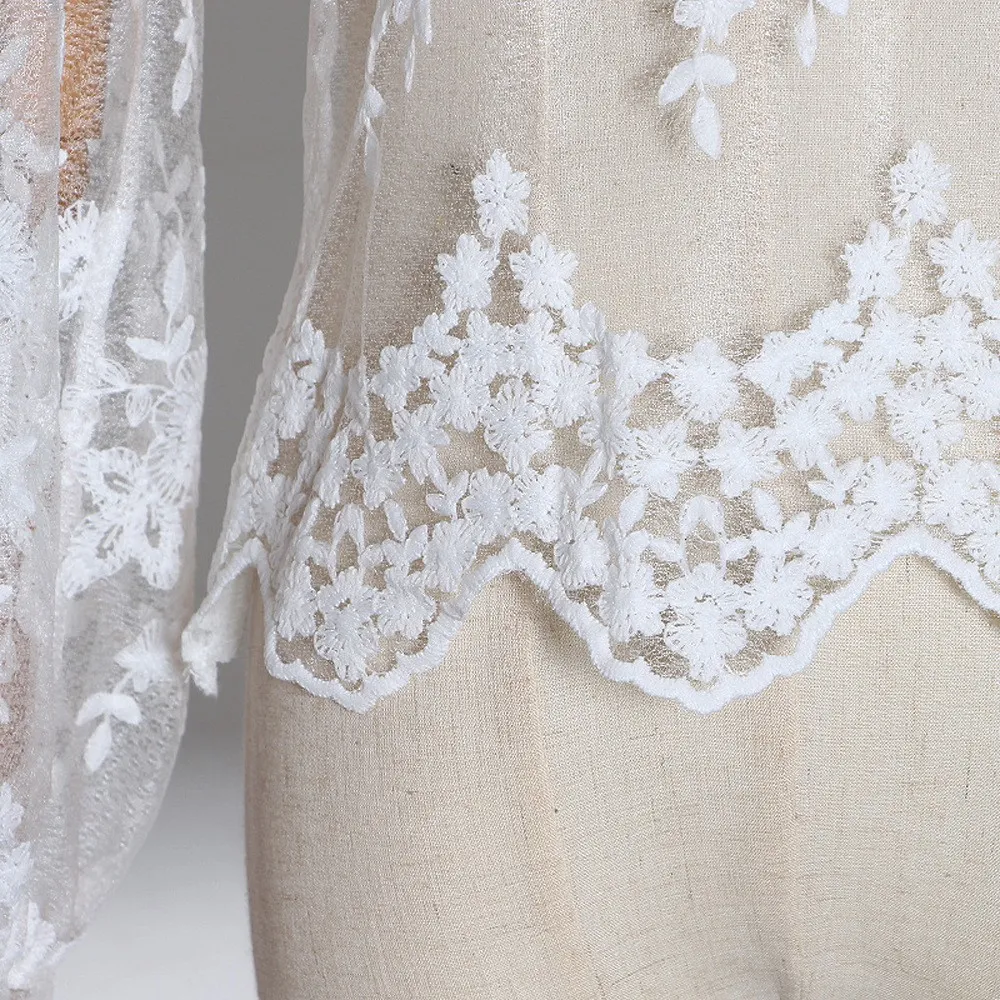 Title 3, Mesh Hollow Bubble Sleeve Lace Shirt