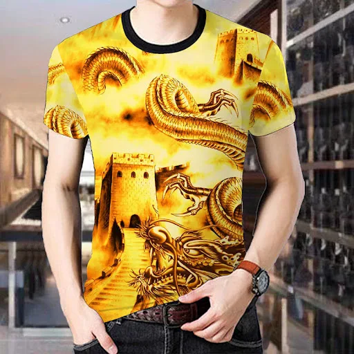 Title 1, Short-Sleeved Mens T-Shirt Chinese Style Botto...