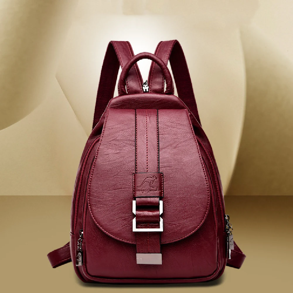 Title 6, Mochila feminina casual de couro macio grande c...
