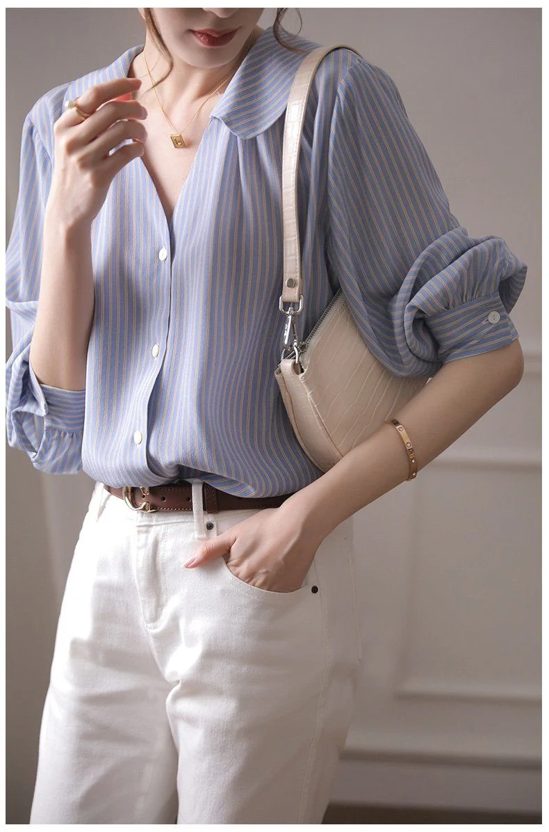 Title 8, Blue Striped Shirt Small Number Sleeve Loose