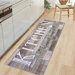 Crystal Velvet Gray Wood Grain Kitchen Door Mat, non-slip, absorbent and stylish, perfect for your home kitchen. — photo 2