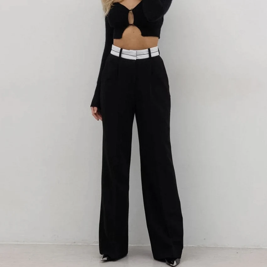 Pantaloni a gamba larga con contrasti di colore, semplici ed eleganti, per un look alla moda e confortevole, perfetti per ogni occasione. — foto 2