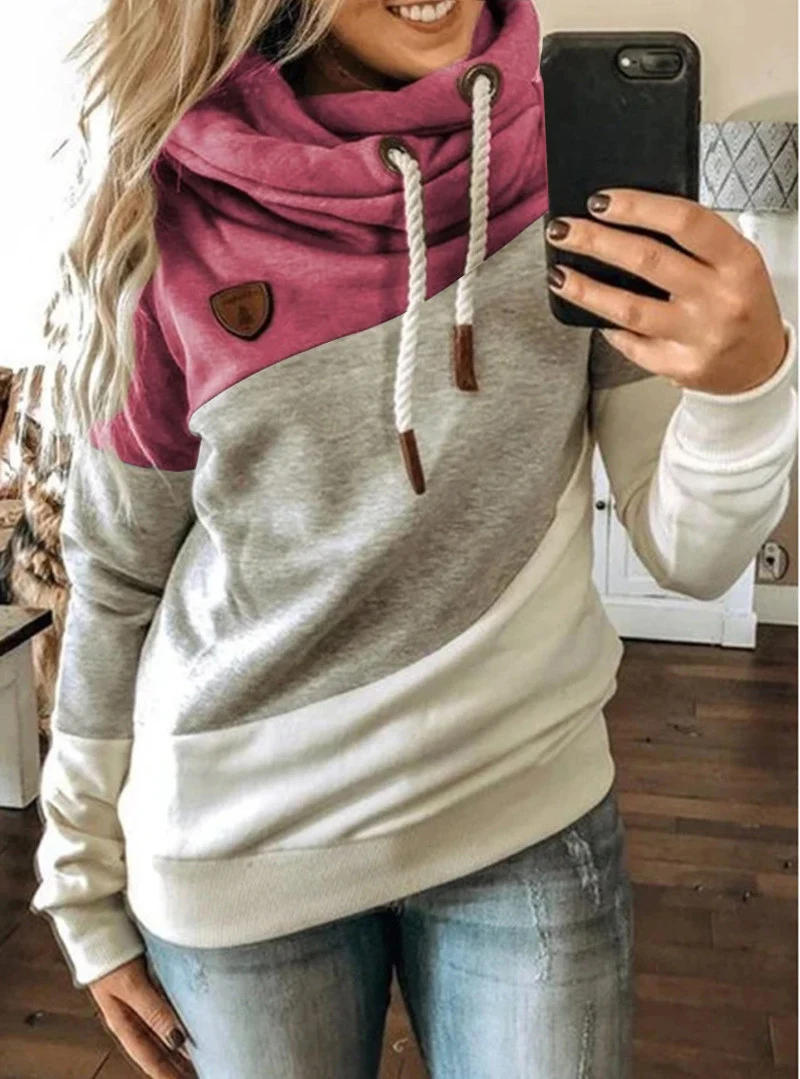 Suéter feminino de lã com capuz e costuras solto perfeito para conforto e aquecimento em dias frios, ideal para um visual casual e aconchegante. — foto 3
