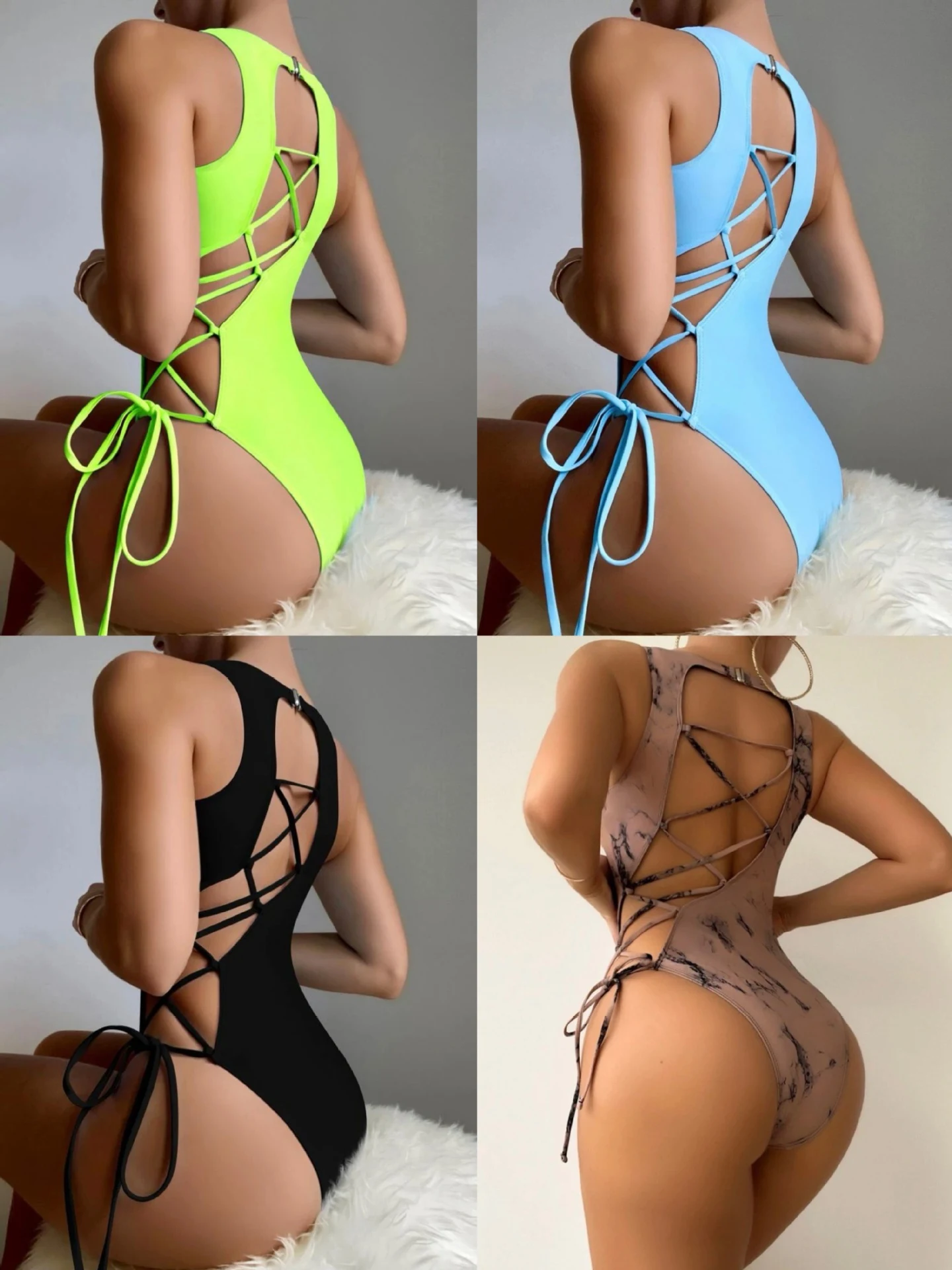 Title 3, Sexy Back Cutout Tie One Piece Swimsuit Bikini