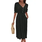 New European And American Summer Women's Tight Waist V-neck Solid Color Dress — photo 2