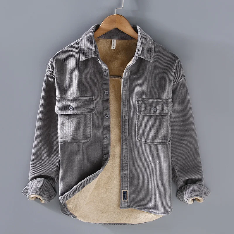 Men's Fleece Lined Padded Warm Keeping Casual Coat Shirt, a comfortable and warm choice for everyday wear in colder weat — photo 13