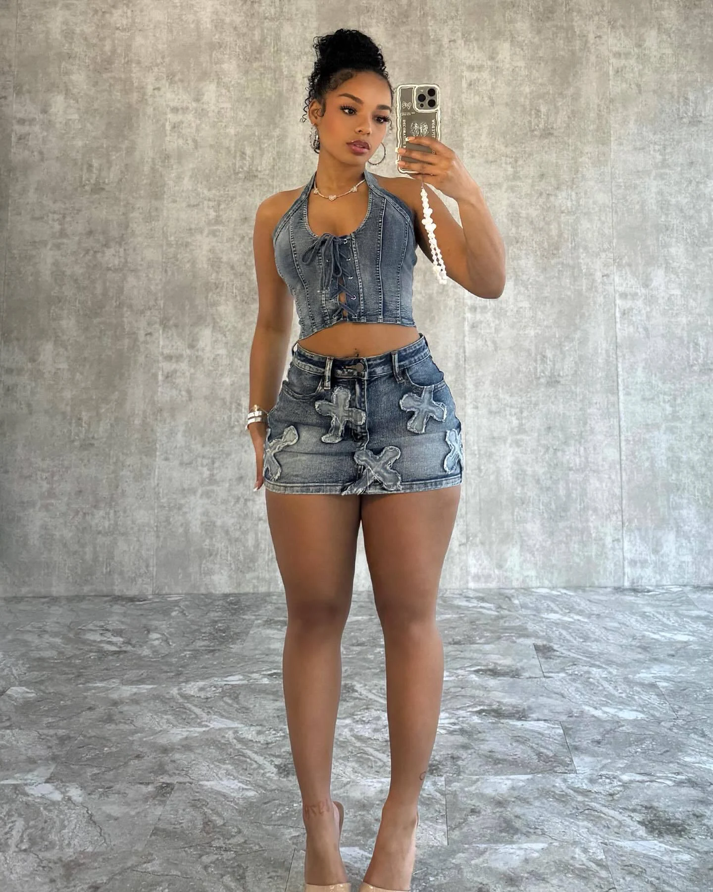 Title 11, Abito gonna in denim elasticizzato casual con r...
