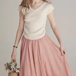 Women's gentle solid color simple V-neck short sleeve slimming dress. A comfortable and flattering dress for a polished, — photo 11