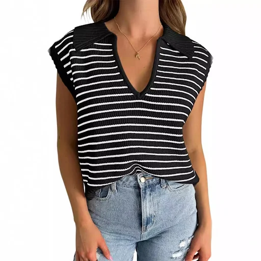 Title 3, New Spring and Summer V-neck Basic Knitted Shor...
