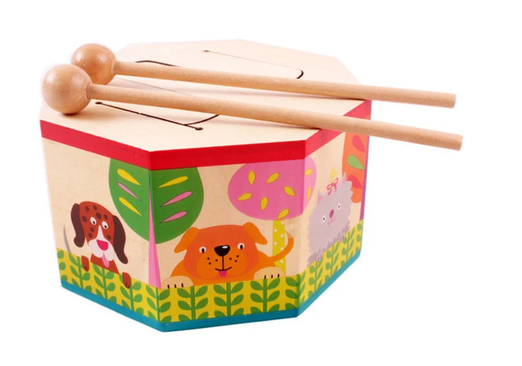 Title 4, Wooden Childrens Octagonal Drum Educational an...