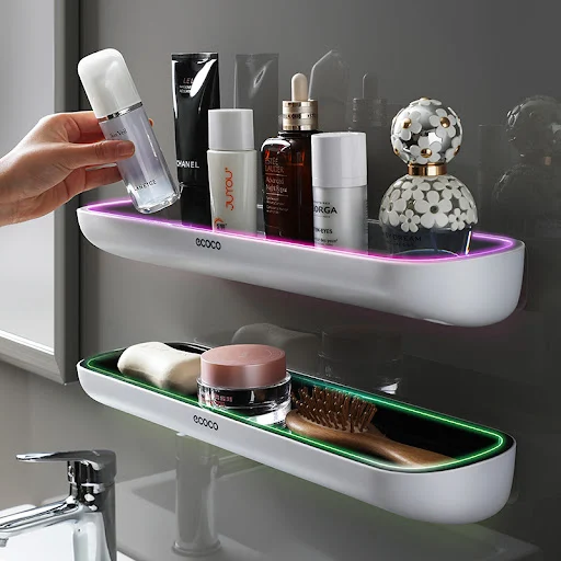 Title 2, Punch-free wall-mounted bathroom storage rack. ...