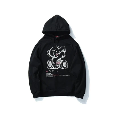 Street Ins Tide Brand Bear Print Hooded Sweater for Men. Comfortable and stylish streetwear. Great for everyday wear, pe — photo 1