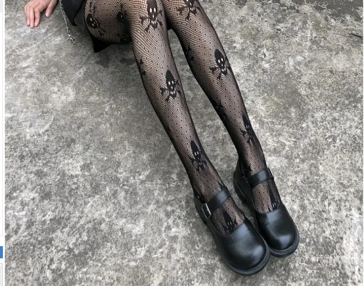 Title 1, Skull Black Silk Fishnet Stockings Womens Pant...