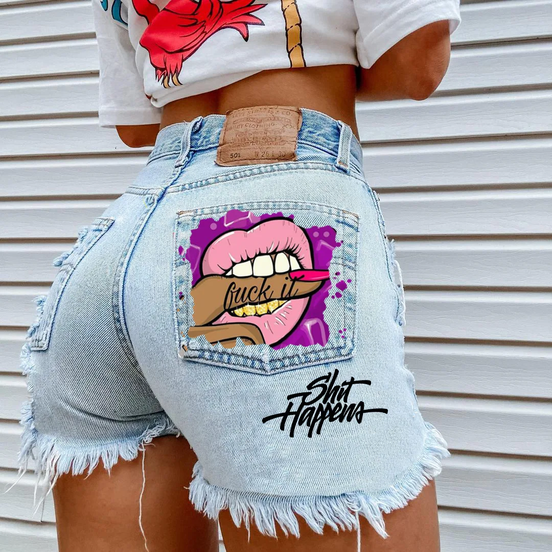 Dames ripped denim shorts, perfect voor de zomer. Geniet van comfort en stijl met deze casual jeans shorts, ideaal voor een relaxte en trendy look. — foto 5