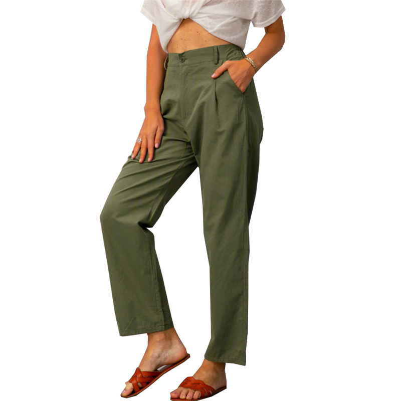 Title 4, Solid Color High Waist Loose Straight Trousers ...