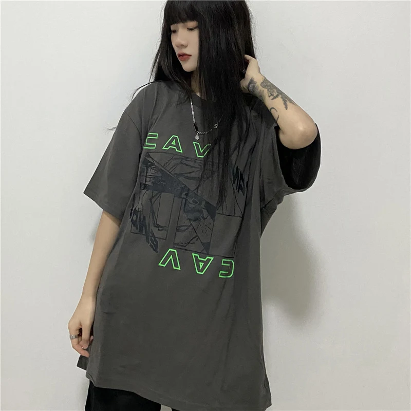 Washed Old Batik Fluorescent Green Letter Print Short-sleeve — photo 6