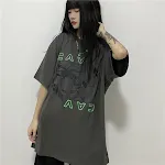 Washed Old Batik Fluorescent Green Letter Print Short-sleeve — photo 6